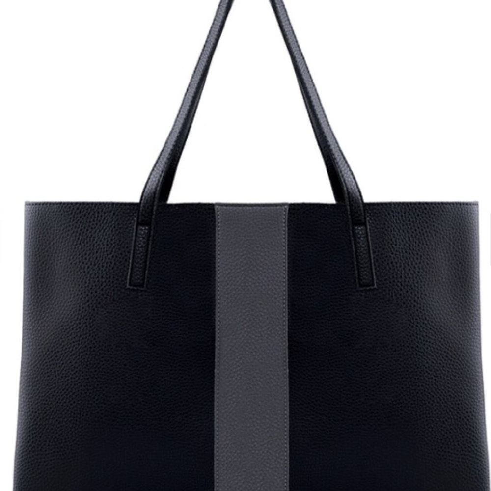 NEW VINCE CAMUTO  Black & Gray Tote Bag LUX VEGAN LEATHER 17 x 12 w Dustbag - Picture 10 of 11
